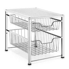 Load image into Gallery viewer, Organize with bextsware under sink cabinet organizer with 2 tier wire grid sliding drawer multi function stackable mesh storage organizer for kitchen counter desktop bathroomchrome