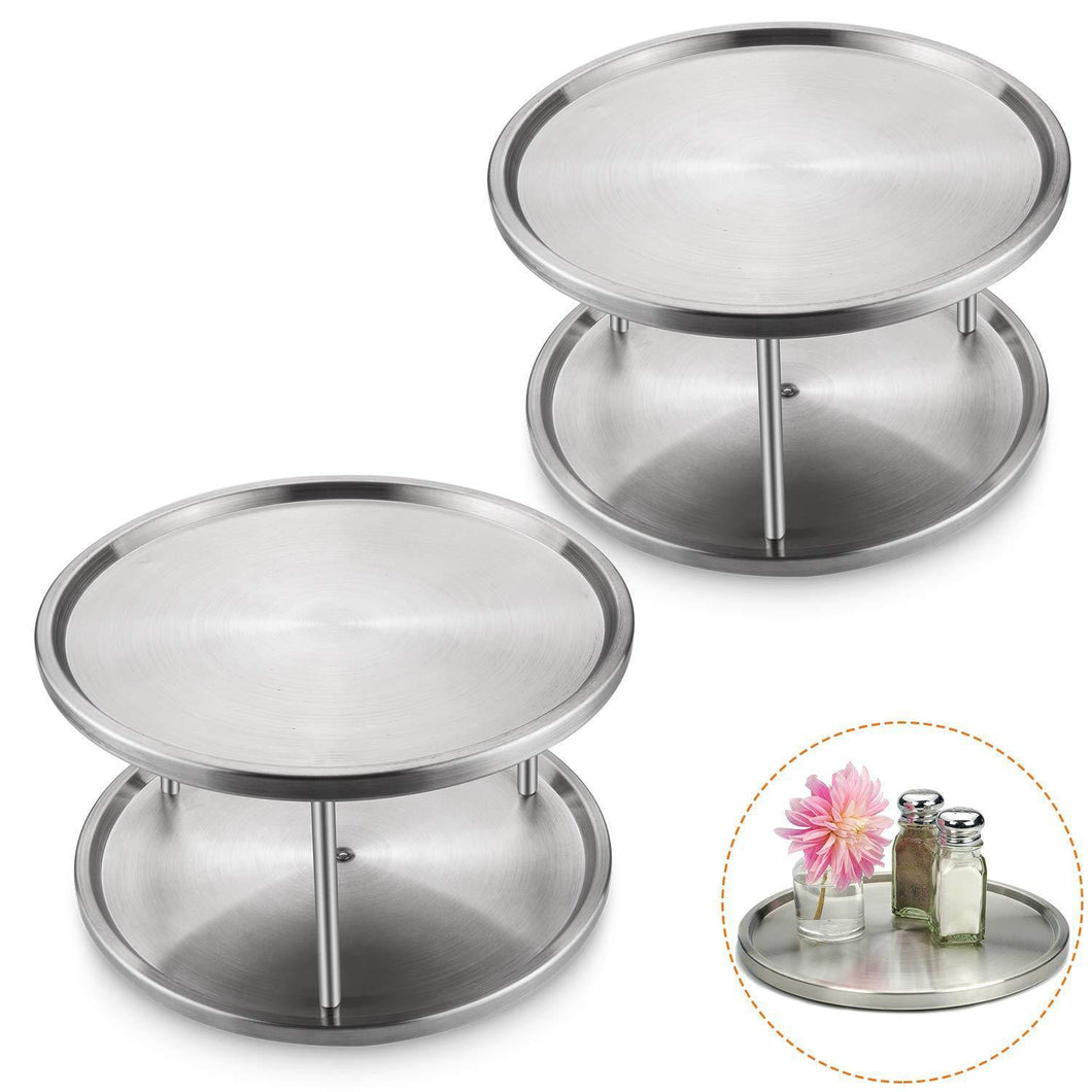 Discover starvast 2 pack 2 tier stainless steel lazy susan turntable 10 inch 360 degree lazy susan spice rack organizer for kitchen cabinet countertop centerpiece