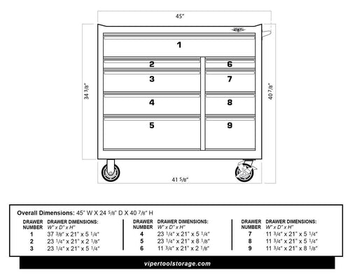 Purchase viper tool storage v412409ssr 41 9 drawer rolling cabinet 41 x 24 stainless steel