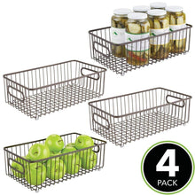 Load image into Gallery viewer, Best mdesign metal farmhouse kitchen pantry food storage organizer basket bin wire grid design for cabinets cupboards shelves countertops holds potatoes onions fruit large 4 pack bronze