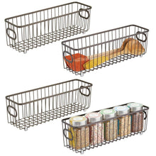 Load image into Gallery viewer, Storage organizer mdesign metal farmhouse kitchen pantry food storage organizer basket bin wire grid design for cabinets cupboards shelves countertops holds potatoes onions fruit long 4 pack bronze