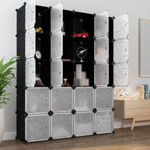 Load image into Gallery viewer, Latest langria 20 storage cube organizer wardrobe modular closet plastic cabinet cubby shelving storage drawer unit diy modular bookcase closet system with doors for clothes shoes toys black and white