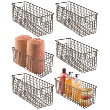 Load image into Gallery viewer, Save mdesign farmhouse decor metal wire bathroom organizer storage bin basket for cabinets shelves countertops bedroom kitchen laundry room closet garage 16 x 6 x 6 in 6 pack bronze
