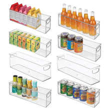 Load image into Gallery viewer, New mdesign plastic stackable kitchen pantry cabinet refrigerator or freezer food storage bins with handles organizer for fruit yogurt snacks pasta bpa free 16 long 8 pack clear