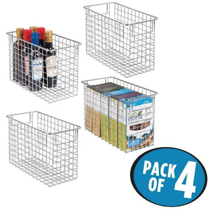 Top rated mdesign household metal wire storage organizer bins basket with handles for kitchen cabinets pantry bathroom landry room closets garage 4 pack 12 x 6 x 8 chrome