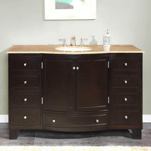 Load image into Gallery viewer, Organize with silkroad exclusive hyp 0703 t uwc 55 travertine top single white sink bathroom vanity with espresso cabinet 55 dark wood