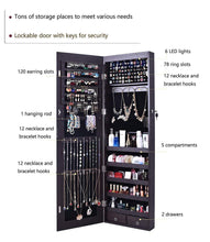 Load image into Gallery viewer, Buy now aoou jewelry organizer jewelry cabinet wall mounted jewelry organizer with mirror full length mirror large capacity dressing makeup jewery mirror jewelry armoire brown