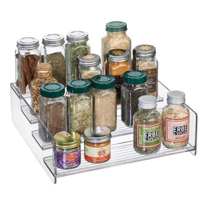Save mdesign plastic kitchen spice bottle rack holder food storage organizer for cabinet cupboard pantry shelf holds spices mason jars baking supplies canned food 4 levels 4 pack clear