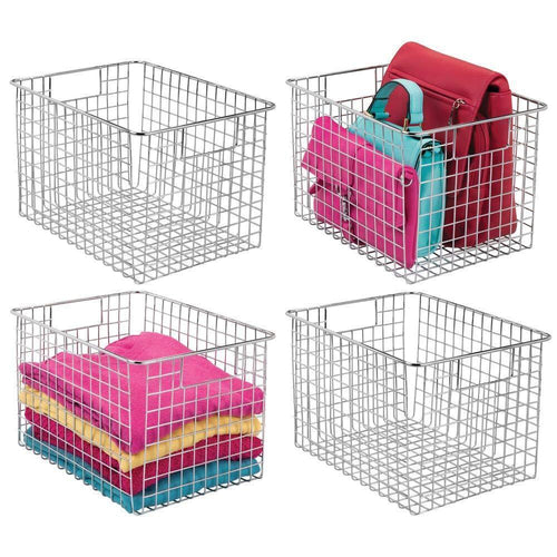 Shop mdesign large farmhouse decorative metal wire storage basket bin with handles for organizing closets shelves and cabinets in bedrooms bathrooms entryways and hallways 8 high 4 pack chrome
