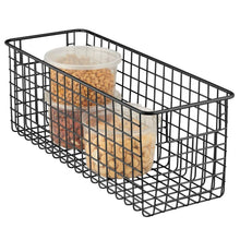 Load image into Gallery viewer, Kitchen mdesign farmhouse decor metal wire food storage organizer bin basket with handles for kitchen cabinets pantry bathroom laundry room closets garage 16 x 6 x 6 6 pack matte black