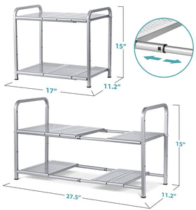 Order now bextsware metal under sink 2 tier expandable shelf organizer rack adjustable height and position 7 removable shelves expandable 18 to 25for kitchen bathroom cabinets storage chrome