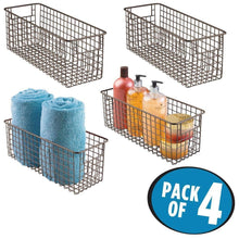 Load image into Gallery viewer, Order now mdesign bathroom metal wire storage organizer bin basket holder with handles for cabinets shelves closets countertops bedrooms kitchens garage laundry 16 x 6 x 6 4 pack bronze