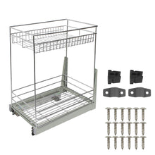 Load image into Gallery viewer, Featured 17 3x11 8x20 7 cabinet pull out chrome wire basket organizer 2 tier cabinet spice rack shelves bowl pan pots holder full pullout set