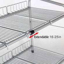 Load image into Gallery viewer, Featured flagship 2 tiers under sink strainer stainless steel silver expandable cabinet shelf kitchen and bath multipurpose tidy organizer storage rack