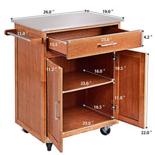 Load image into Gallery viewer, Amazon best giantex wood kitchen trolley cart rolling kitchen island cart with stainless steel top storage cabinet drawer and towel rack