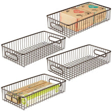 Load image into Gallery viewer, Products mdesign extra long household metal drawer organizer tray storage organizer bin basket built in handles for kitchen cabinets drawers pantry closet bedroom bathroom 8 wide 4 pack bronze