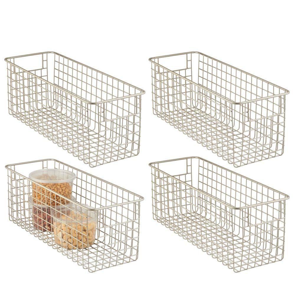 New mdesign farmhouse decor metal wire food storage organizer bin basket with handles for kitchen cabinets pantry bathroom laundry room closets garage 16 x 6 x 6 4 pack satin