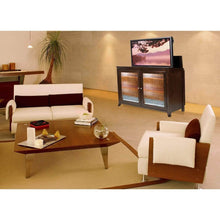 Load image into Gallery viewer, Order now touchstone 70065 carmel tv lift cabinet espresso up to 60 inch tvs diagonal 55 in wide contemporary style motorized tv cabinet pop up tv cabinet with memory feature ir rf 12v trigger