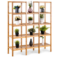 Load image into Gallery viewer, Home costway bamboo utility shelf bathroom rack plant display stand 5 tier storage organizer rack cube w several cell closet storage cabinet 12 pots