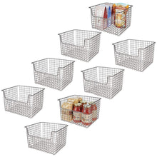 Load image into Gallery viewer, Save on mdesign metal kitchen pantry food storage organizer basket farmhouse grid design with open front for cabinets cupboards shelves holds potatoes onions fruit 12 wide 8 pack graphite gray