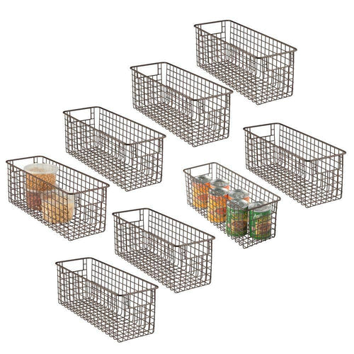 Discover mdesign farmhouse decor metal wire food storage organizer bin basket with handles for kitchen cabinets pantry bathroom laundry room closets garage 16 x 6 x 6 8 pack bronze