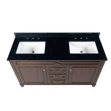 Load image into Gallery viewer, Online shopping maykke abigail 60 bathroom vanity set in birch wood american walnut finish double brown cabinet with countertop backsplash in black granite and ceramic undermount sink in white ysa1376001