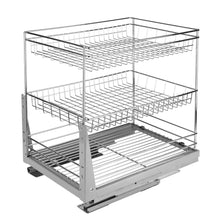 Load image into Gallery viewer, Products 17 6 in length cabinet pull out chrome wire basket organizer 3 tier cabinet spice rack shelves bowl pan pots holder full pullout set
