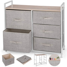 Load image into Gallery viewer, Top rated happybuy 5 drawer storage organizer unit with fabric bins bedroom play room entryway hallway closets steel frame mdf top dresser storage tower fabric cube dresser chest cabinet beige tall