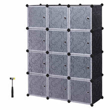 Load image into Gallery viewer, Latest songmics cube storage organizer 12 cube closet storage shelves diy plastic closet cabinet modular bookcase storage shelving with doors for bedroom living room office black ulpc34h