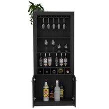Load image into Gallery viewer, Best seller  tuhome montenegro collection bar cabinet home bar comes with a 5 bottle wine rack storage cabinets 3 shelves and a 15 wine glass rack with a modern dark weathered oak finish