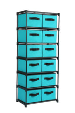 Load image into Gallery viewer, Online shopping homebi storage chest shelf unit 12 drawer storage cabinet with 6 tier metal wire shelf and 12 removable non woven fabric bins in turquoise 20 67w x 12d x49 21h