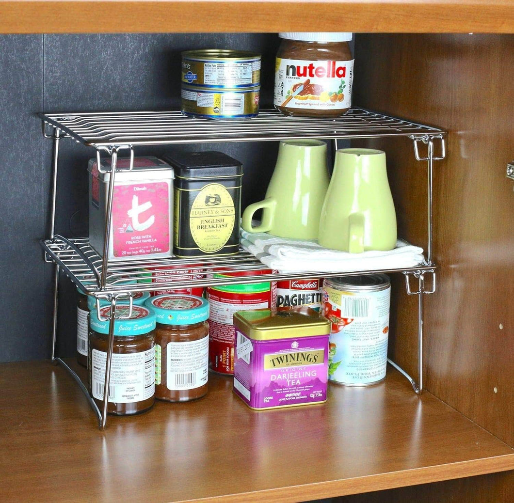 Heavy duty 2 pack decobros stackable kitchen cabinet organizer chrome
