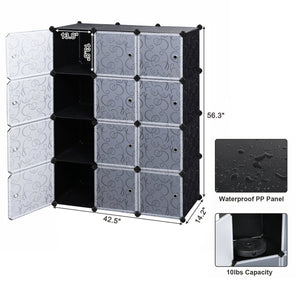 New songmics cube storage organizer 12 cube closet storage shelves diy plastic closet cabinet modular bookcase storage shelving with doors for bedroom living room office black ulpc34h
