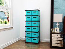 Load image into Gallery viewer, Purchase homebi storage chest shelf unit 12 drawer storage cabinet with 6 tier metal wire shelf and 12 removable non woven fabric bins in turquoise 20 67w x 12d x49 21h