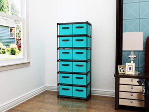 Purchase homebi storage chest shelf unit 12 drawer storage cabinet with 6 tier metal wire shelf and 12 removable non woven fabric bins in turquoise 20 67w x 12d x49 21h
