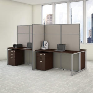 Storage bush business furniture eodh66smr 03k easy office 4 person cubicle desk with file cabinets and 66h panels 60wx60h mocha cherry
