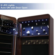 Load image into Gallery viewer, Try songmics 8 leds jewelry cabinet armoire with beveled edge mirror gorgeous jewelry organizer large capacity brown patented ujjc89k