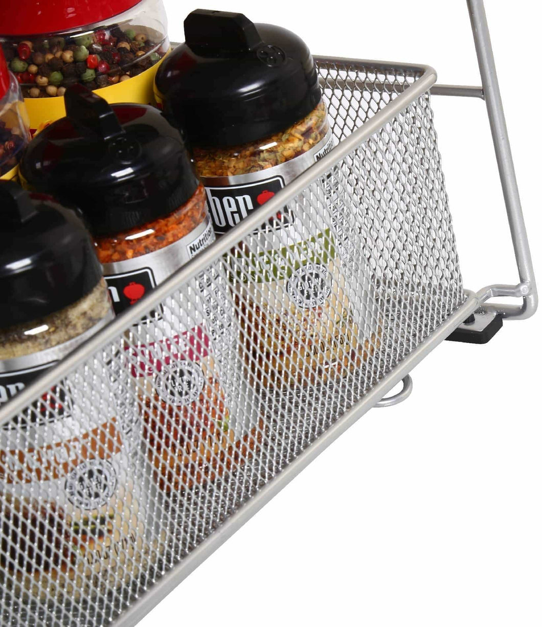 Discover ybm home silver 2 tier mesh sliding spice and sauces basket cabinet organizer drawer 2304