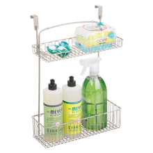 Load image into Gallery viewer, Products mdesign metal farmhouse over cabinet kitchen storage organizer holder or basket hang over cabinet doors in kitchen pantry holds dish soap window cleaner sponges satin