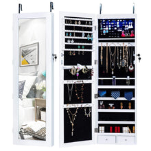 Load image into Gallery viewer, Shop for homevibes jewelry cabinet jewelry armoire 6 leds mirrored makeup lockable door wall mounted jewelry organizer hanging storage mirror with 2 drawers white