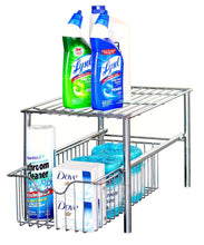 Load image into Gallery viewer, Organize with decobros stackable under sink cabinet sliding basket organizer drawer chrome