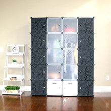 Load image into Gallery viewer, Storage organizer unicoo multi use diy plastic 20 cube organizer bookcase storage cabinet wardrobe closet black with black white door deeper cube
