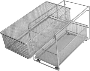 Exclusive ybm home silver 2 tier mesh sliding spice and sauces basket cabinet organizer drawer 2304