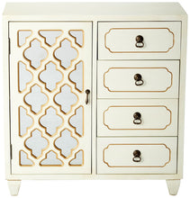 Load image into Gallery viewer, Select nice heather ann creations 4 drawer wooden accent chest and cabinet multi clover pattern grille with mirrored backing 30 75h x 29 5w beige gold