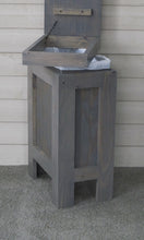 Load image into Gallery viewer, Best rustic wood trash bin kitchen trash can wood trash can trash cabinet dog food storage 13 gallon recycle bin gray stain metal handle handmade in usa by chris buffalowoodshop