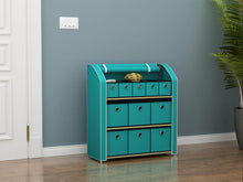 Load image into Gallery viewer, Order now homebi multi bin storage shelf 11 drawers storage chest linen organizer closet cabinet with zipper covered foldable fabric bins and sturdy metal shelf frame in turquoise 31w x12 dx32h