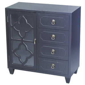 Discover the heather ann creations 4 drawer wooden accent chest and cabinet clover pattern grille with glass backing 30 75h x 29 5w black