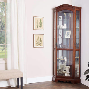 Explore 5 shelf corner curio cabinet medium brown and clear