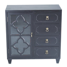 Load image into Gallery viewer, Cheap heather ann creations 4 drawer wooden accent chest and cabinet clover pattern grille with glass backing 30 75h x 29 5w black