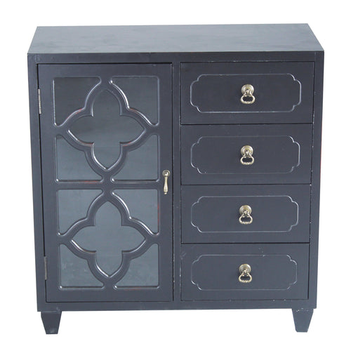 Cheap heather ann creations 4 drawer wooden accent chest and cabinet clover pattern grille with glass backing 30 75h x 29 5w black